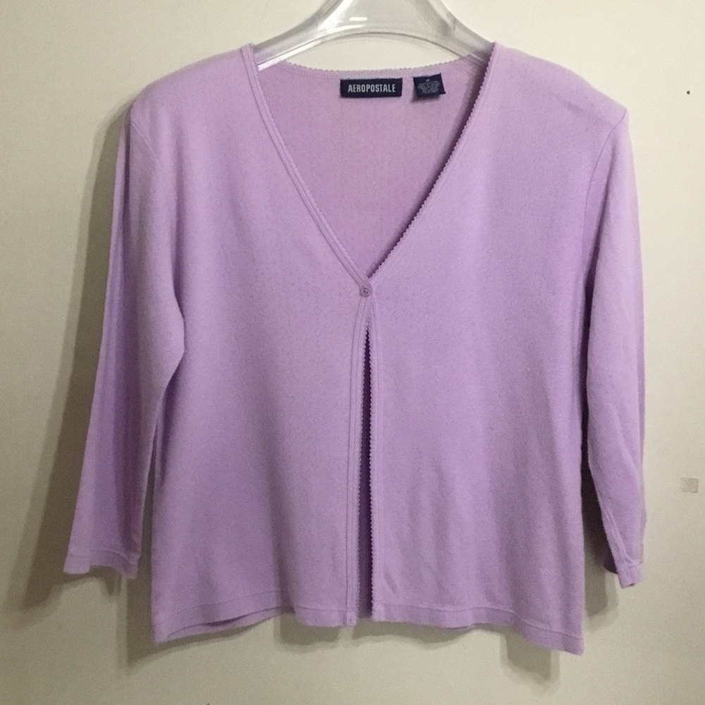 Aeropostale Vintage 100% Cotton Lilac/Lavender One-button Cardigan Cropped Sz M